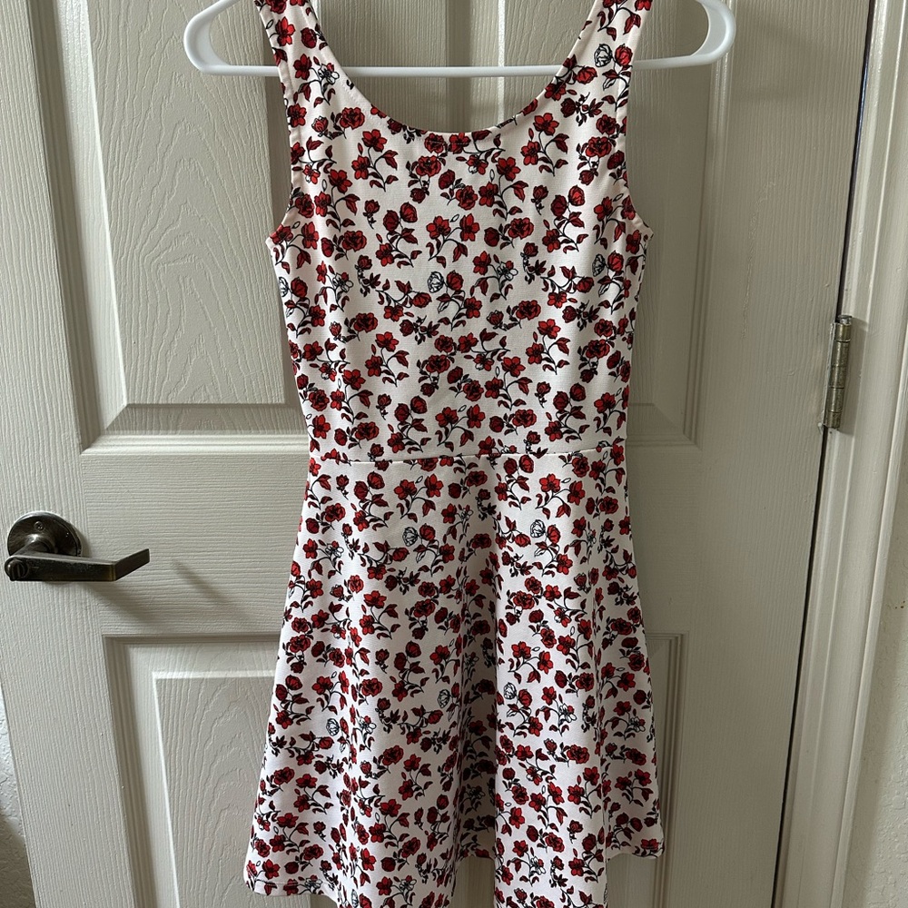 H&M DividedFloral Sleeveless Dress - Red and Black on White